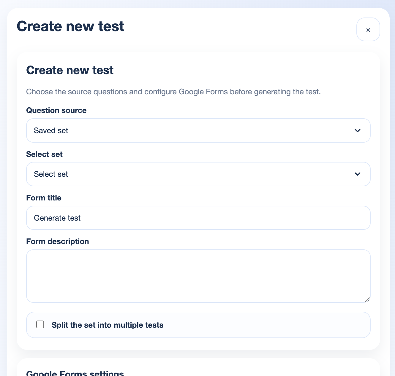 QuestionBank - generovani testu